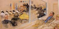 A US military-approved courtroom drawing depicts the pre-trial hearing of the five alleged plotters in the 11 September, 2001 attacks.(C)JANET HAMLIN/AFP/GettyImages