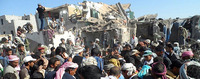 Aftermath of airstrikes that turned 14 houses to rubble near Sana'a international airport in Yemen on 26 March 2015. (C) Zakarya Dahman, courtesy of The Yemen Times.