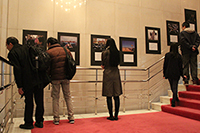 アムネスティ映画祭でパネル展示を見る人たち