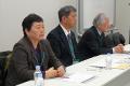 日本政府に強い国連決議を求める横田滋さん、藤田隆司さん、川崎栄子さん