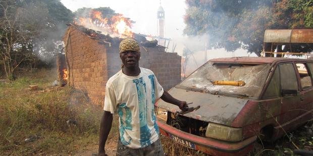 Burning/looting of Muslim property and a mosque in PK 26 area, north of the capital Bangui in late January.(C) Amnesty International