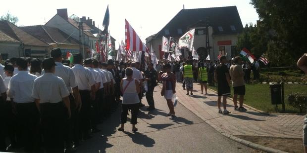 More than 1,000 people gathered in Devecser on 5 August at a demonstration organized by far-right party Jobbik 