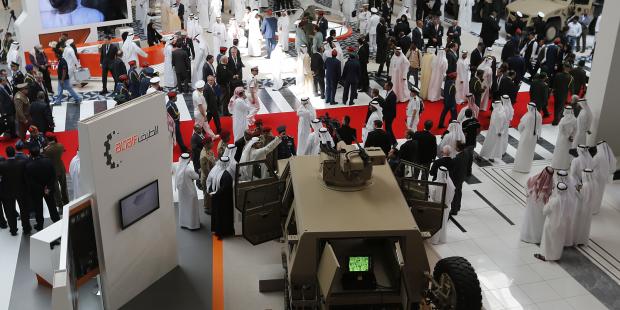 A wide array of conventional weapons and munitions are on display at a massive arms conference in Abu Dhabi this week.  © KARIM SAHIB/AFP/Getty Images 