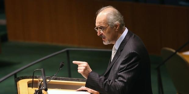 Syria's Ambassador to the United Nations addresses the General Assembly before the vote on the resolution. (C) Getty Images 